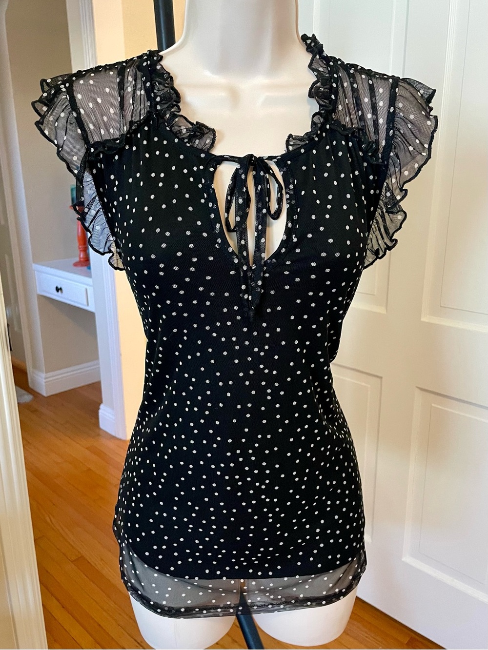Colette Black & White Polka Dot Sheer Pin-Up Top S